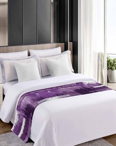 Oil Painting Purple Bed Runner for Full/ Queen Size Bed, Bedspread Protector Slipcover Bed Scarf for Foot Bed Runners & Scarves for Bedroom Hotel 83x20 Inches Modern Geometric Black White Abstract Art - Image 4