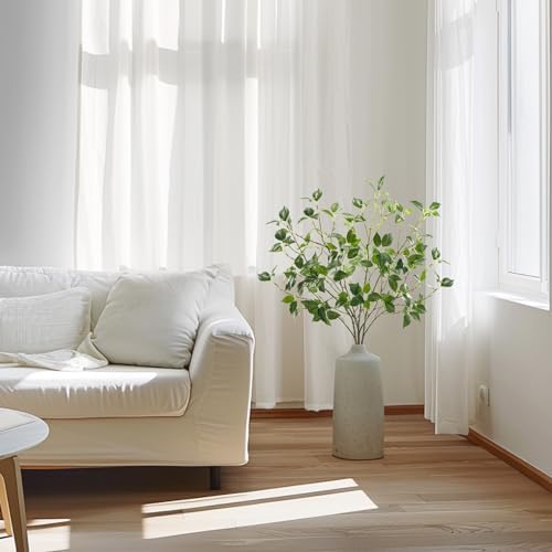 Artificial Plants Greenery Eucalyptus Stems Branches Plant for Home Decor，Faux Rustic Ficus Leaf Floral for Indoor Table Bathroom Bedroom Kitchen Decoration,Real Plastic Eucalytus Wedding Dcor（4PCS) - Image 4
