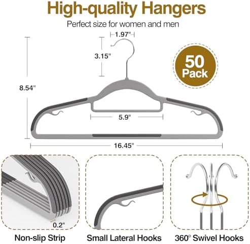 Plastic Hangers 50 Pack, 16.5" Non-Slip Clothes Hangers Heavy Duty - Image 2