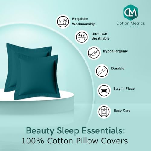 2 Pack Euro Pillow Shams 26x26 – 600 Thread Count 100% Organic Cotton Teal Square Pillow Covers with 2 Inch Flange, Soft & Smooth Premium Hotel-Quality Pillowcases Set of 2 - Image 2