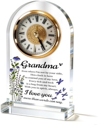 Grandma Gifts Acrylic Desk Clock, Wildflower Butterfly Quote Table Decor from Granddaughter Grandson, Mothers Day Suitable Gifts for Great-Grandma birthday, Christmas, and Thanksgiving, 4.3 x 7.8 in by WKYAER