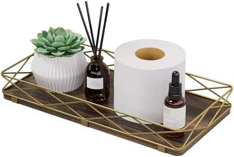 Lixple Toilet Paper Basket, 13" Bathroom Toilet Tank Tray Brown-Gold by Lixple