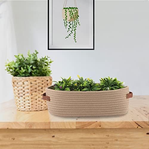 Storage Basket Boho Decor Baskets for Organizing Woven Decorative Basket for Countertop Toilet Paper Basket for Toilet Tank Top Shelf Basket with Handle Khaki - Image 6