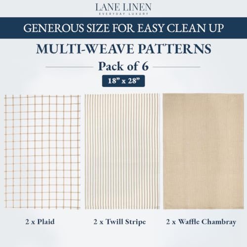 LANE LINEN Kitchen Dish Towels 100% Cotton Soft & Absorbent 6 Pack - Beige - Image 2