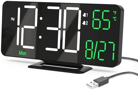 KOSUMOSU Digital Clock for Bedroom, 6.7in Black Alarm Clocks for Bedrooms,Auto Dimming, Date, Day of Week, Indoor Temperature,Digital Alarm Clock,Clocks for Living Room by KOSUMOSUTECHNOLOGY