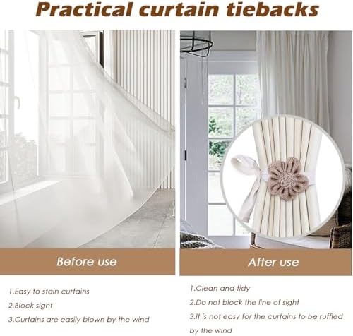 SRG Curtain Tiebacks for Curtains 4 Pack, Decorative Curtain Holdbacks for Drapes, Handmade Tie Backs No Drilling for Home Bedroom Window Decor – Sunflower Khaki - Image 5