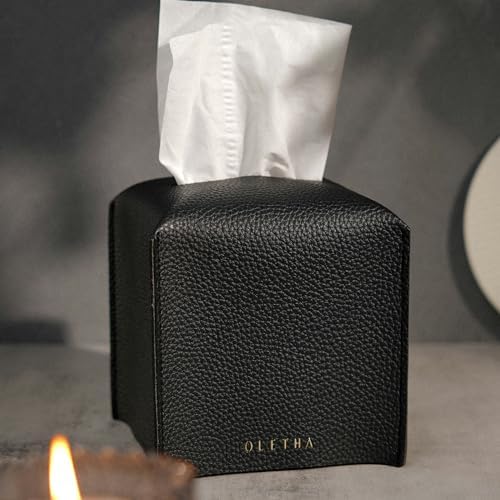OLETHA Square Tissue Box Cover, Aesthetic Desk Decor, Black, 2 Pack - Image 2
