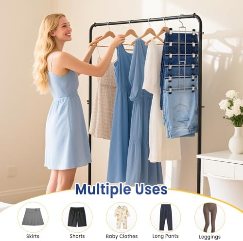 DAMITA Skirt Pants Hangers with Clips Space Saving Hanging Closet Organizer 6 Tiers Hanger with 360° Swivel Hook, Finger-Safe Design- College Dorm Room Apartment Essentials 3-Pack - Image 5
