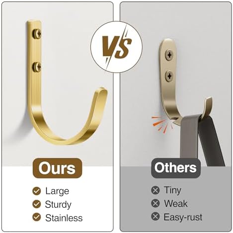 22LB Wall Hooks for Hanging Towel/Coat, Brushed Gold 5 Pack - Image 5