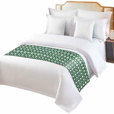 St Patrick's White Lucky Leaves Bed Runners for Bedroom Hotel,Decorative Bedding Scarf Green Twill Buffalo Plaid Bed End Blanket Bedding Runner Scarves for Twin Size Bed,71x20in - Image 2
