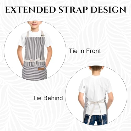 2 Pack Stripes Kids Apron, Kids Cooking Aprons with 2 Pockets, Cute Aprons for Cooking for Boys and Girls - Image 5