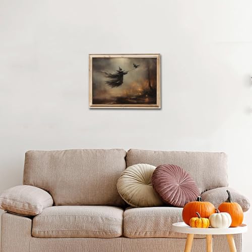 RETRART Vintage Witchy Wall Decor Moody Dark Gothic Posters Halloween Vintage Room Decor Aesthetic, Halloween Wall Art Witch Holding Magic Wand Crow, Vintage Rustic Wall Decor 11x14 inches -Unframed - Image 2