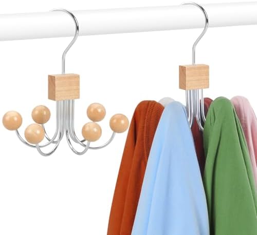 TOPIA HANGER Sweatshirt Hangers 2-Pack with 6 Wooden Balls, Purse Hanger, Scarf Hanger, Wooden Closet Hooks, Handbag Organizer, Bra Hanger, Accessory Organizers for Scarf, Tanktop, Hat, Hoodie CT82N by TOPIAHANGER