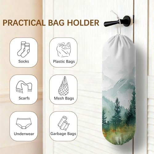 Forest Plastic Bag Holder Dispenser, Plastic Grocery Bag Organizer & Wall Mount Paper Trash Bags Saver Storage for Kitchen Home Pantry Decor, Forest Kitchen Decor Shopping Bags Storage Dispenser - Image 4
