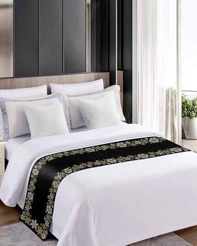 Winter Christmas Snowflake on Black Bed Runners for Bedroom Hotel,Decorative Bedding Scarf Gold White Pattern Bed End Blanket Bedding Runner Scarves for King Size Bed,102x20in - Image 5