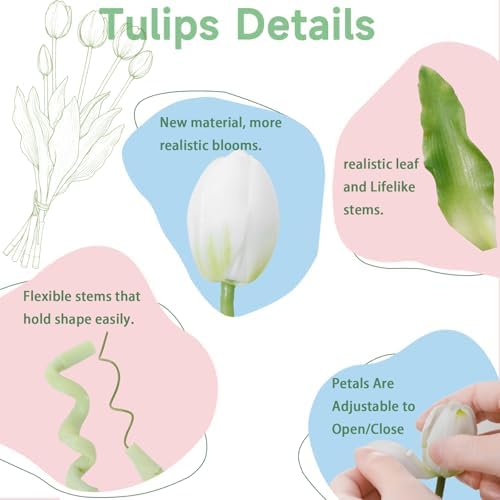 15 Pcs Light Pink-Red-Light Purple Artificial Tulips Fake Flowers, Premium Latex Lifelike Texture, UV Resistant Waterproof Faux Tulip Bouquets with Snap-on Petals for Outdoor, Home, Wedding Decor - Image 3