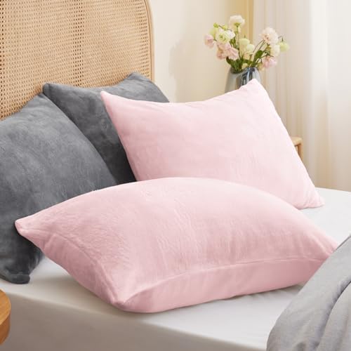 BEDELITE Flannel Pillowcases Standard Set of 2, Pink, 20x26 Inches - Image 2