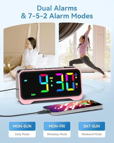 Kids Alarm Clock, Digital Alarm Clocks for Bedrooms,RGB Electric Desk Clock - Image 7