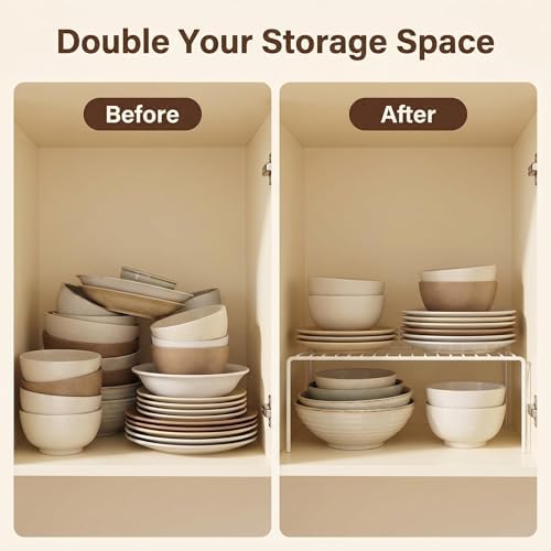 iPEGTOP Kitchen Cabinet Storage Shelf Rack, Set of 2 Large (15.7 x 9.4 Inch) Rustproof Metal Wire Shelves Spice Shelf Rack Cupboard Organizer for Pantries Countertops Utensils Organization, White - Image 7