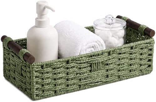 Sage Green Toilet Tank Basket, Back of Toilet Storage by Rattanzenith