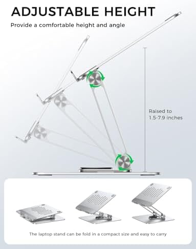 MAGIC JOHN Adjustable Laptop Stand for Desk, 360° Rotating Foldable Protable Laptop Riser Holder, Ergonomic Design Computer Notebook Stand Holder for MacBook Pro Air/Dell/HP 10-17.3" - Image 3