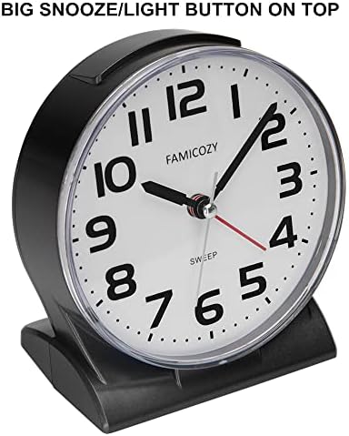 FAMICOZY 4.5" No Ticking Analog Alarm Clock,Silent Readable for Seniors,Easy to Set,Gradual Rise Alarm,Big Numbers,On/Off Switch on Side,Gentle Wake,Snooze Soft Backlight,Battery Operated,Black - Image 3