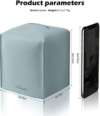 Tissue Box Cover for PU Leather, Modern Simple Solid Color Holder Square Tissue Bag, Ideal for Bathrooms,Office,Car,Nightstand,Outdoor Tent,Dining Table,5"X5"X5", Single Blue - Image 2