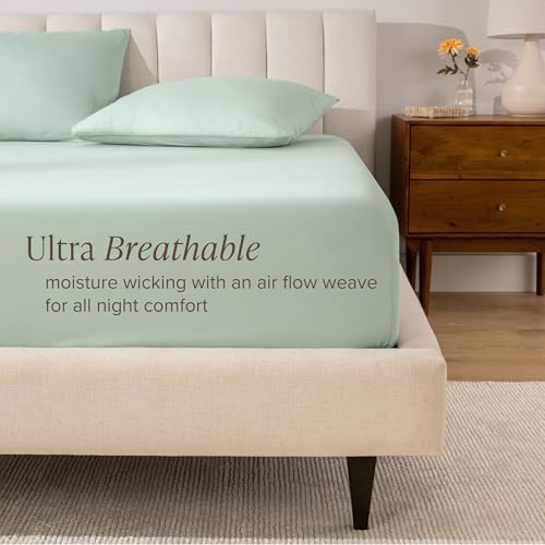 Bare Home 100% Organic Cotton Percale Fitted Sheet (Queen, Willow) - Image 3
