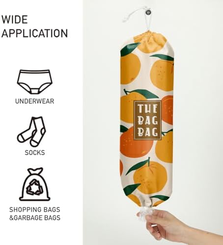 Plastic Bag Organizer,Reusable Grocery Country Style Plastic Bag Dispenser, ​for Home Kitchen Travelling Camping Decor, use 1 Pack，Tangerine Pattern - Image 2