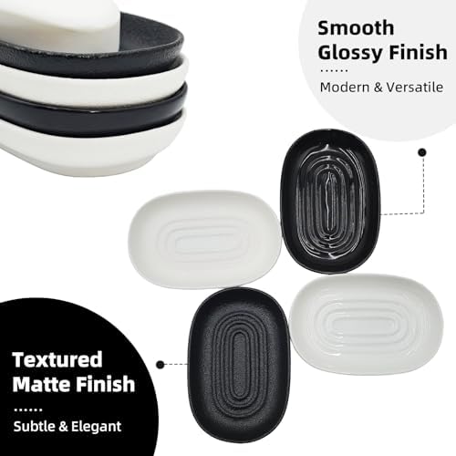 Ceramic Soap Dish for Bathroom & Kitchen Sink- Black Matte Textured Finish Bar Soap Holder for Shower - Easy to Clean Small Simple Oval Soap Dishes Holders for Bar Soaps, Sponges, Jewelry - Image 6