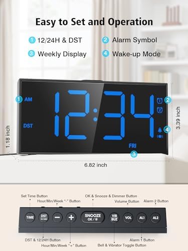 Vibrating Alarm Clock for Heavy Sleepers with Bed Shaker, 116dB Dual Alarms - Image 5