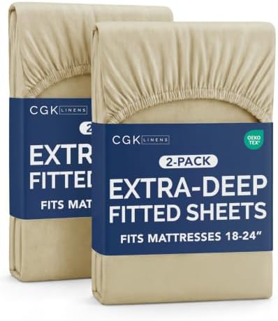 CGK Linens 2 Pack Extra Deep Cal King Fitted Sheets - Beige by CGKUnlimited
