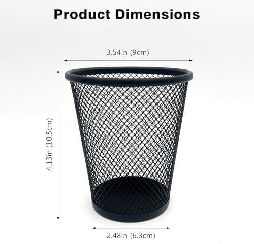 6 Pack Wire Mesh Pen Holder Set – Black Metal Pencil Cups for Desk Organizer, Office & Home Accessories - Image 2
