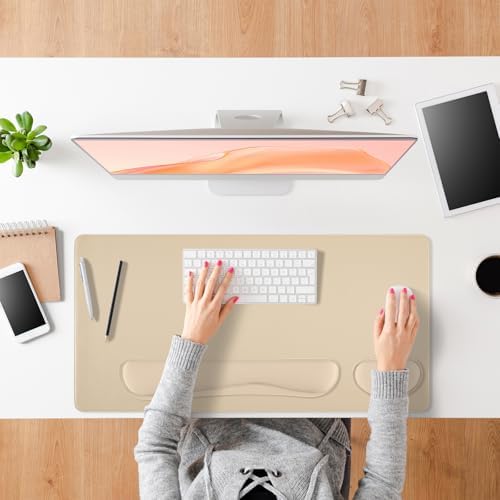 Beige Leather Desk Pad and Keyboard Wrist Rest, 27.6"x13.8" - Image 6