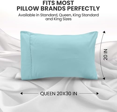 Pillow Covers Queen Set of 12, Soft and Comfy Pillow Cases, Spa Blue - Image 2