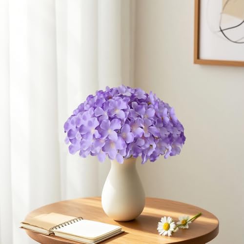 Hydrangea Artificial Flowers, 40 Pcs Purple Hydrangea Artificial Flowers Bulk, Faux Hydrangea Flowers for Outdoor, Fake Silk Hydrangea Flowers with Stems for Wedding Decoration Decor - Image 5