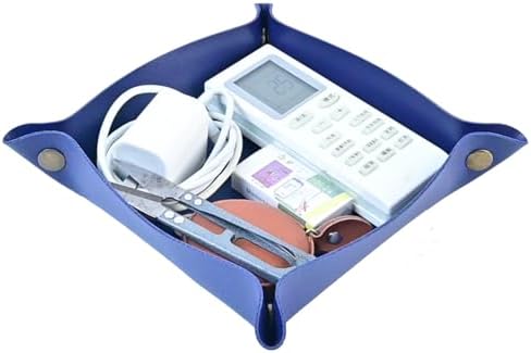Leather Valet Tray for Women Men, Portable Entryway Table and Bedside Nightstand Desktop Storage Organizer, Leather Jewelry Catchall for Keys,Watch, Wallet, Coin, Jewelry (Dark Blue) by Home