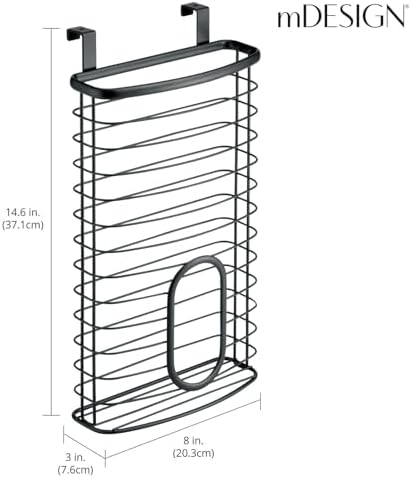 mDesign Steel Hanging Cabinet Storage Organizer Holder for Kitchen, Pantry - Holds Plastic, Sandwich, Garbage, Grocery and Trash Bags; Wrap, Foil, Pack - Spira Collection - Black - Image 4