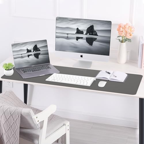 AFIING Leather Desk Pad Protector, 47" x 17" Large Desk Mat with Natural Cork & PU Leather, Mouse Pad, Non-Slip, Waterproof Desk Writing Pad for Office and Home (Dark Grey) - Image 6