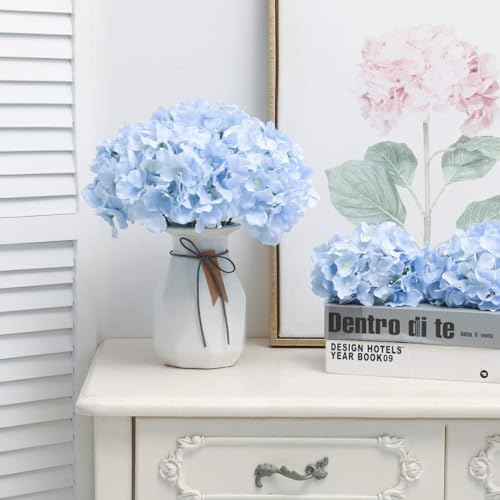 Fake Blue Hydrangea Artificial Flowers - Faux Silk Hydrangeas Flowers Heads with Stems Real Touch for Home Wedding Party Table Decor(Blue,Pack of 10) - Image 3