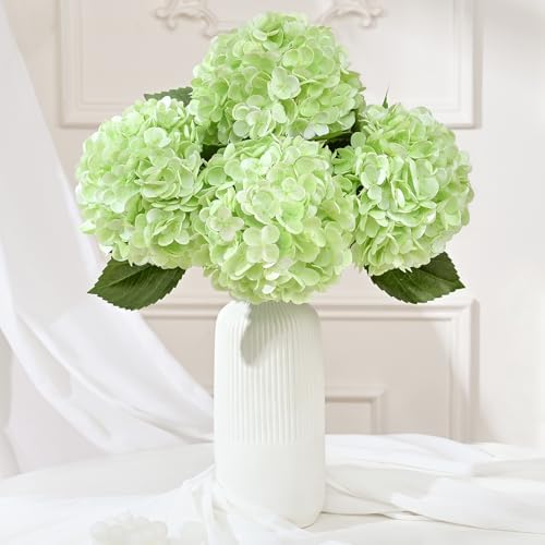 Yastouay 6 Pcs Real Touch Hydrangea Artificial Flowers, Light Green by Yastouay