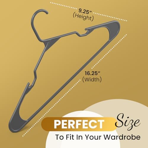 Our Modern Space 50 Pack Adult Plastic Hanger for Shirt Pants Coats Dresses Skirts Suits Jackets - Standard Thick Coat Hanger - Sturdy & Durable Design with Shoulder Grooves Hook - Grey - Image 4
