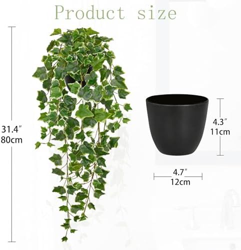 Hollyone Artificial Hanging Plants Potted 31.4" Fake Ivy Vine Faux Ivy Leaves Hanging Greenery Plant in Black Pot for Home Indoor Wall House Room Patio Shelf Office Decor - Image 2