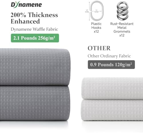 Dynamene Long Waffle Shower Curtain 256 GSM Heavy Fabric 72x78 Grey/Gray - Image 5
