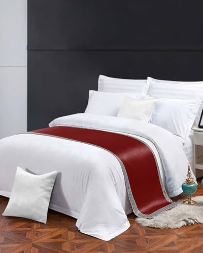 Greek Geometric Inspired Twist Line Bed Runners for Bedroom Hotel,Decorative Bedding Scarf Abstract Key Pattern on Red Bed End Blanket Bedding Runner Scarves for Twin Size Bed,71x20in - Image 4