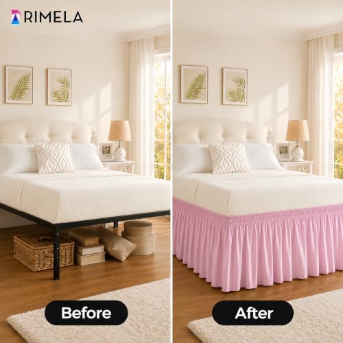 Dusty Pink Bed Skirt King Size 18" Drop, Elastic Wrap Around Bedskirt - Image 3