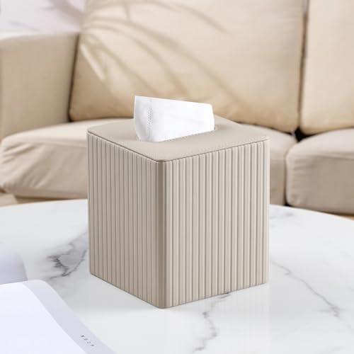 PU Leather Tissue Box Cover, Square Tissue Holder (Beige) - Image 2