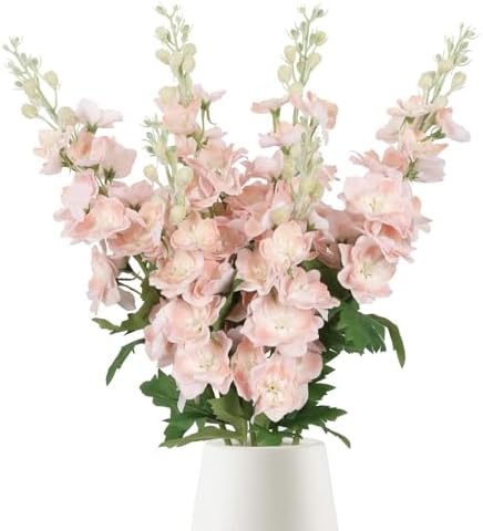 6PCS Champagne Delphinium Artificial Flowers Real Touch Larkspur Silk Flowers Long Stem Artificial Flowers for Tall Vase Wedding Centerpieces for Tables Home Decor Indoor (Champagne) by INSUNSIXartificialflowers