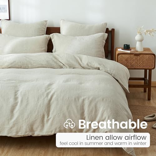 100% French Linen Pillow Shams Basic Style - Pack of 2 - Washed Solid Color Natural Flax Soft Breathable - Linen, 20'' x 26'' - Image 3