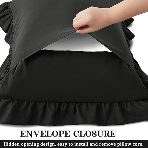 KKJIAF Ruffle Pillow Cases King Size Set of 2, Black - Image 5